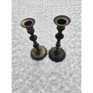 Vintage solid brass Candlesticks pair handmade in India 7 inches tall